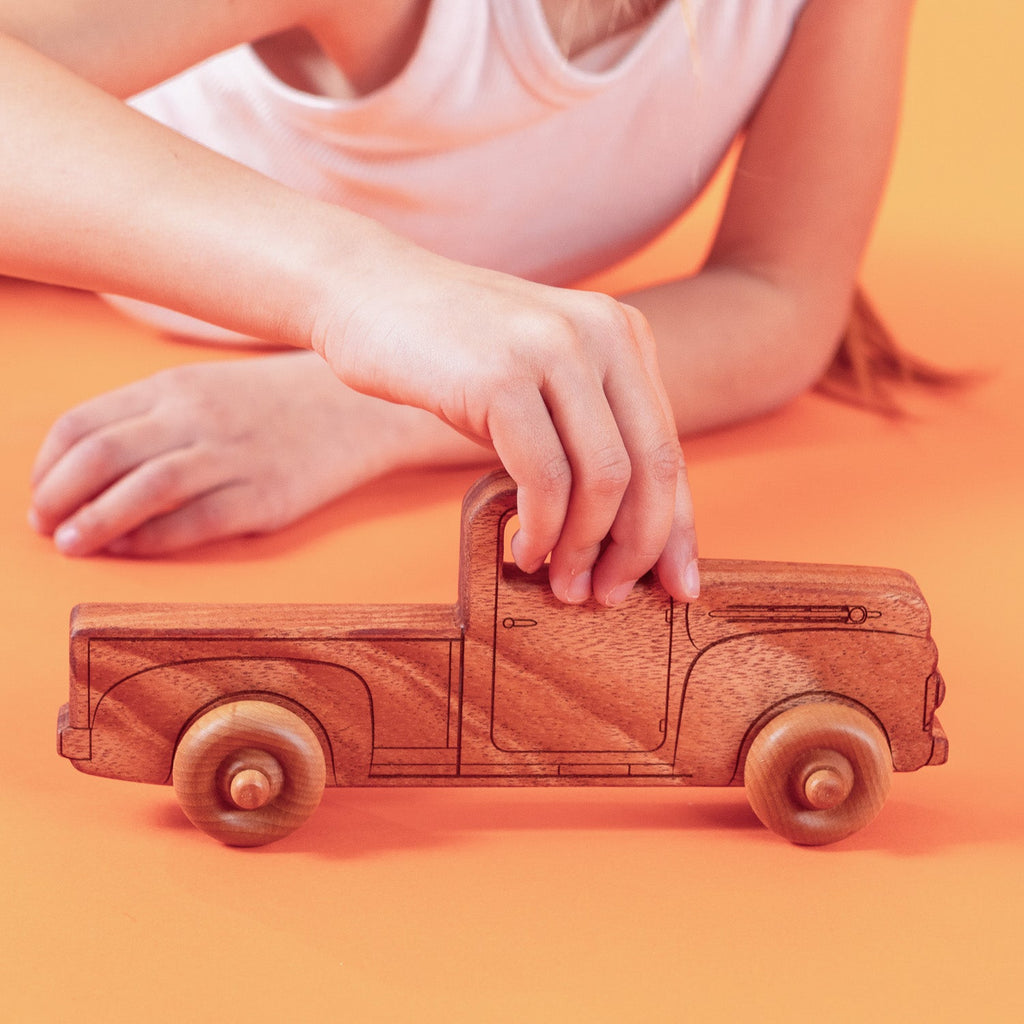 Montessori Educational Blue Wooden Pickup Truck for Toddlers 1–3 | Eco-Friendly Maple Wood Toy | Made in the USA 🇺🇸