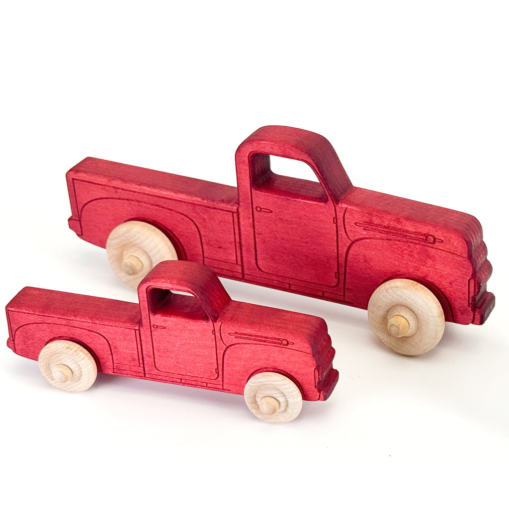 Montessori Educational Small Red Wooden Pickup Truck for Toddlers 1–3 | Eco-Friendly Maple Wood Toy | Made in the USA 🇺🇸