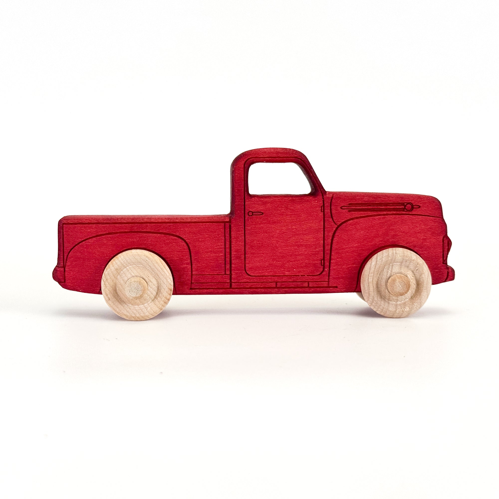 Montessori Educational Small Red Wooden Pickup Truck for Toddlers 1–3 | Eco-Friendly Maple Wood Toy | Made in the USA 🇺🇸