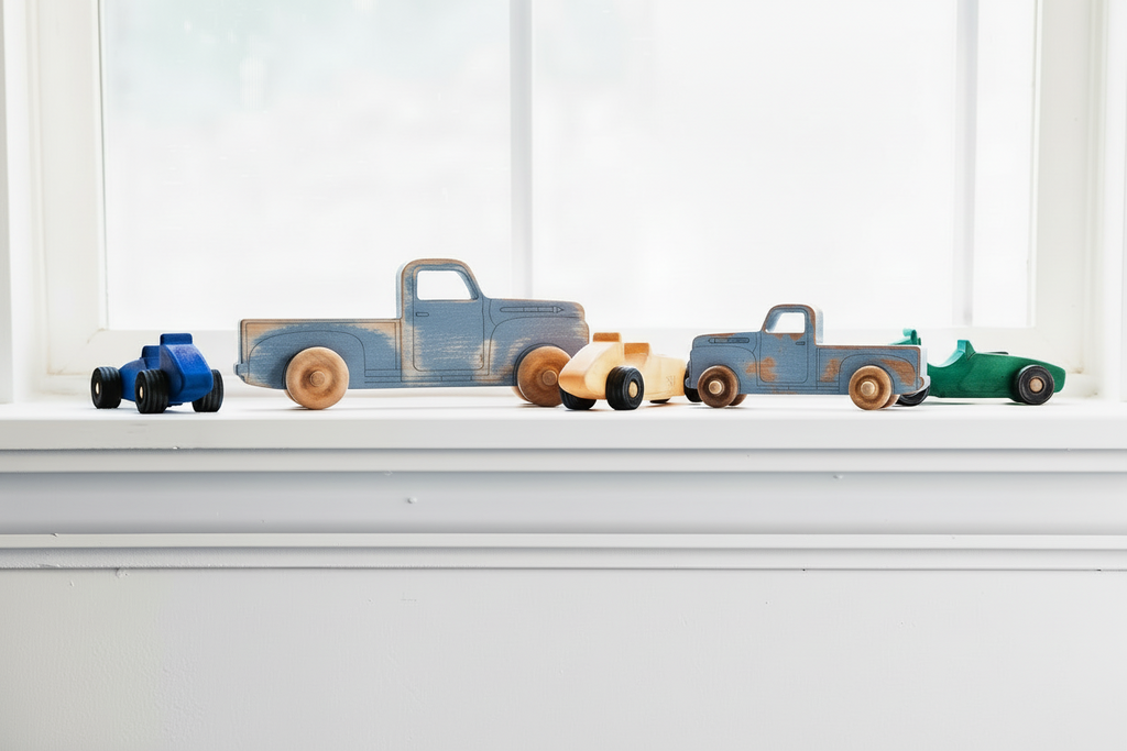 Montessori Educational Small Blue Wooden Pickup Truck for Toddlers 1–3 | Eco-Friendly Maple Wood Toy | Made in the USA 🇺🇸