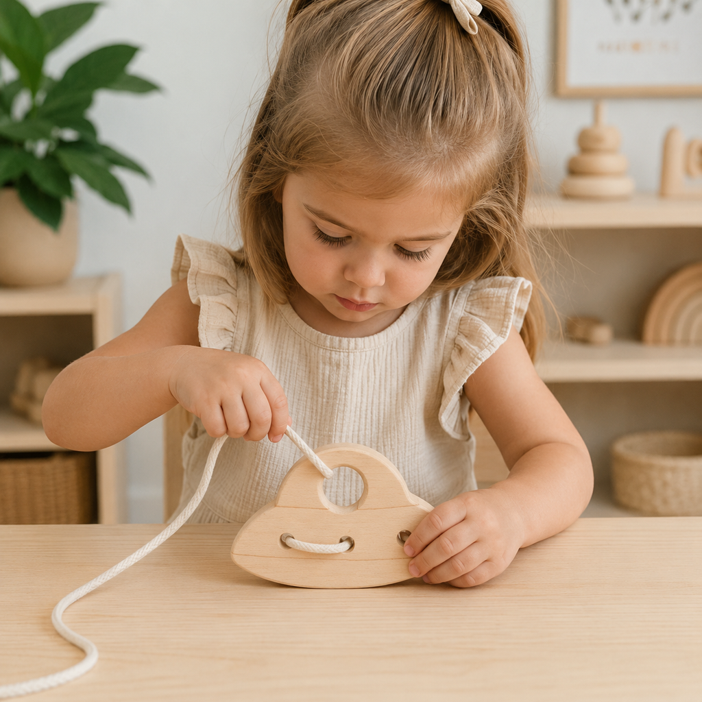 Maple Montessori Wooden UFO Lacing Toy