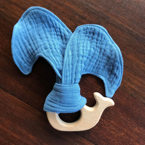 Baby Beech Wood Teether with Organic Cotton Fabric Tie