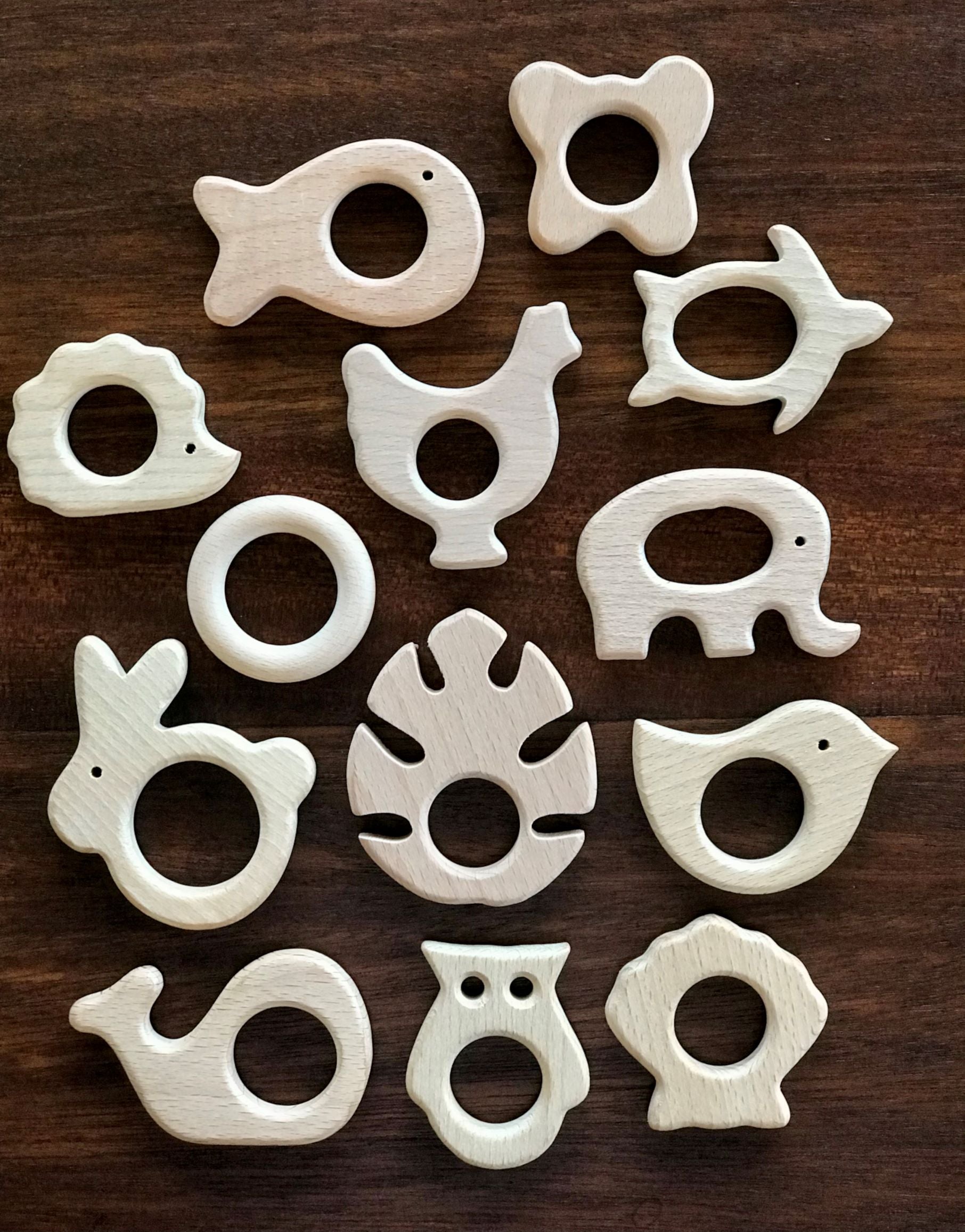 Baby Beech Wood Teether with Organic Cotton Fabric Tie